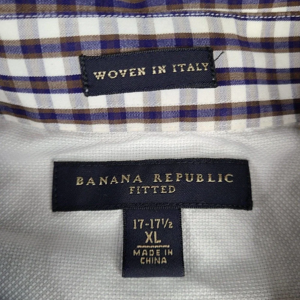 Banana Republic Shirt‎ Men's XL 17-17 1/2 Multicolor Plaid Woven in Italy Fitted